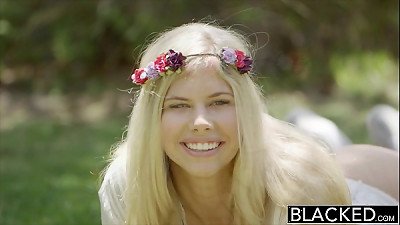 BLACKED Model Addison Belgium splatters on gigantic ebony shaft