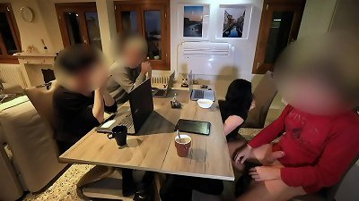 Secretly spanking paddle off and made him cum during a meeting!