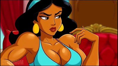 Aladdin and goddess Jasmine make Shameful cravings to the Genie. cartoon pornography Parody.