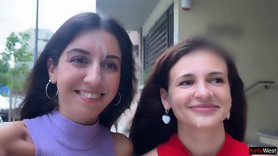 slutty Neighbors Ask for cum on Their adorable Faces for Public Cumwalk